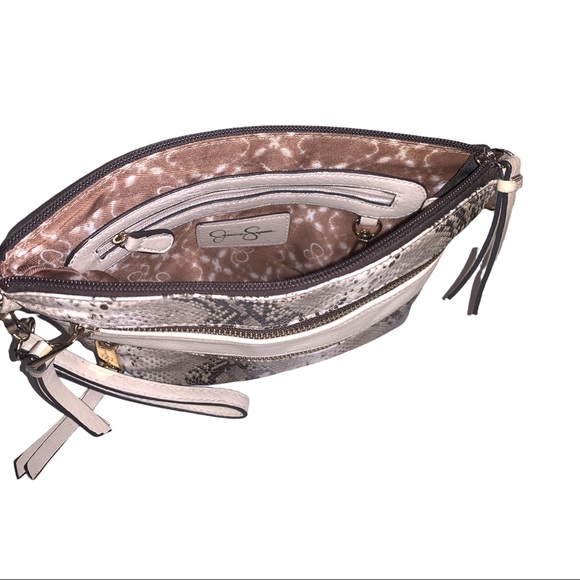 Jessica Simpson Faux Leather Python Snake Skin Soft Clutch Zipper Purse - Picture 11 of 12